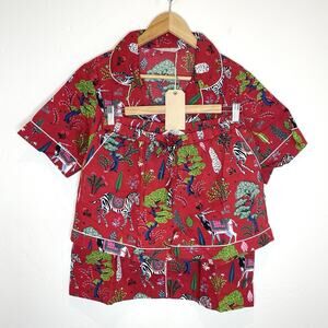 Print Fresh Antelope Forest Shorts Top Pajama Set Womens Small Ruby Red Print
